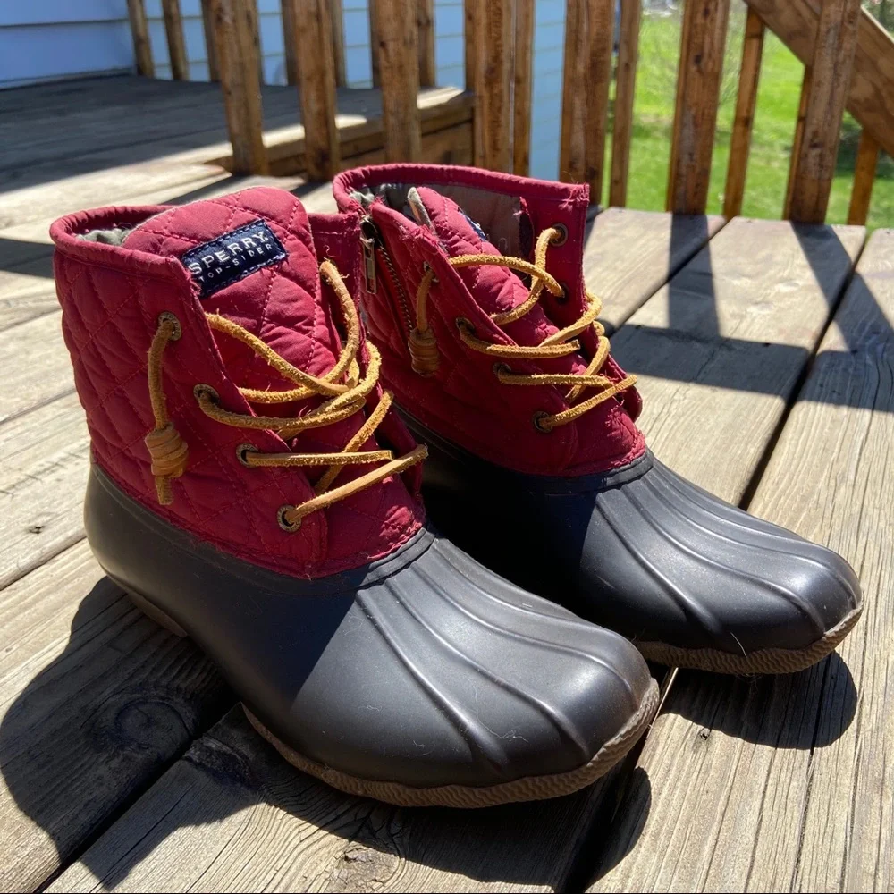 Sperry Red Quilted & Brown Duck Rain Boots - Women's